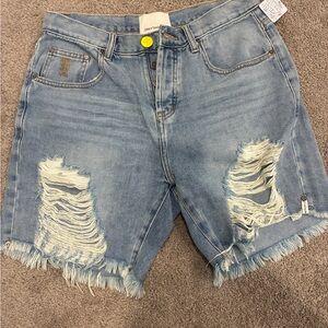 One Teaspoon Light Blue Distressed Denim Jean Shorts